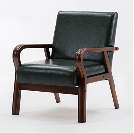 Mid-Century Modern Akzentstuhl, gepolsterter Kunstledersessel mit Massivholzrahmen, bequemer Retro-Freizeitstuhl Lesesessel für Wohnzimmer, Schlafzimmer (Farbe: Grün)
