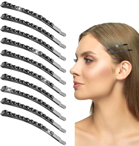 Andibro 20 Stück Strass Bobby Pins, Schwarz Kristall Haarnadeln Diamant Haarspangen Glänzende Metall Haarschmuck für Mädchen Frauen Braut Hochzeit Partys Abschlussball