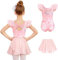 Arshiner Ballettkleidung Mädchen Zweiteilig Ballettkleid Rückenfreies Schleifen Ballettanzug Kinder Kurzarm Tanzkleid Ballett Trikot mit Rock Tütü 5-6 Jahre