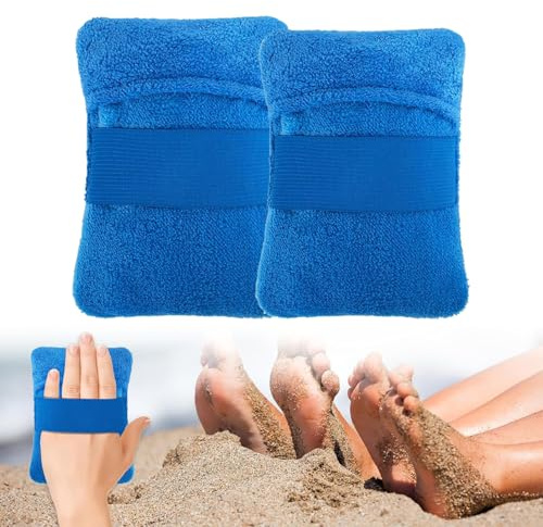 Sand Remover for Beach, 2PCS Beach Sand for Mitt, Sand Wipe Off Mitt, Reusable Beach Sand Remover Brush, Beach Sand Cleaner for Beach Activities (blue)