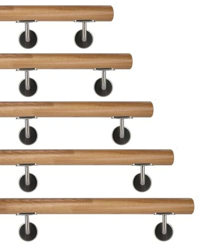 TIBU Eiche keilgezinkt Holz Handlauf Geländer 0,3m - 6m, Länge 160 cm und 2 Edelstahl Halter
