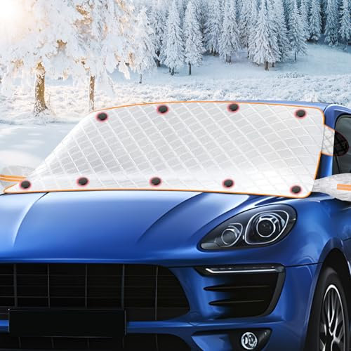 Giyim Frostschutz Auto Frontscheibe - Übergröße Magnetische Windschutzscheibenabdeckung mit Reflektierendem Streifen, Autoscheiben Abdeckungen Winter gegen EIS Frost für Meisten Autos (231 x 110 cm)