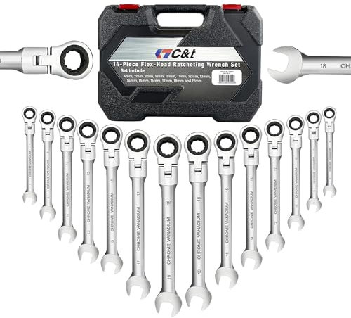 14PCS Flexible Ratchet Spanner Set,Ratcheting Combination Wrench Set with Carry Case, Metric, 6mm to 19mm,72-Teeth, 5° Swing Arc for Car Repairing Industrial Maintenance