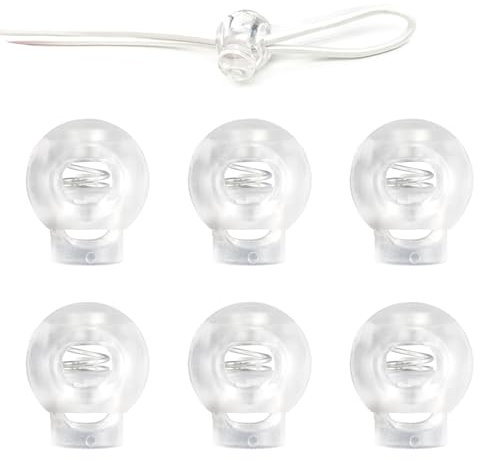 6 Pcs Plastic Cord Lock Stopper End Spring Stop Toggle Fastener Rope End Small Single Hole Trouser Drawstring Toggle Stopper Rope Laces Cord Anchor for Drawstring Clothing Shoelace Bag Camping, Clear