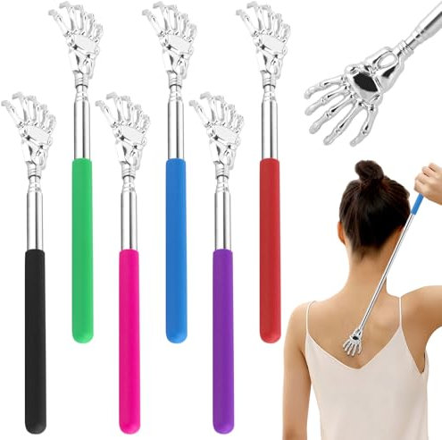 JIANGZHIB 6 Stück Rückenkratzer Ausziehbar, Edelstahl Teleskop, Lustig Back Scratcher, 6 Farben Griffe Kratzhand für Rücken und Kopf Kratzen Juckreizlinderung