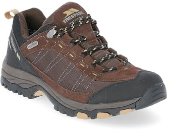 Trespass Men's Walking Shoes Scarp B - Waterproof Breathable Membrane, Gusseted Tongue, Durable Toe Guard, Cushioned Stabilising Midsole, Contoured Footbed Leather Dark Brown