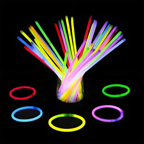 Queiting 300 Stück Knicklichter Leuchtende Armbänder Und Halsketten Leuchtstäbe Set Mit Verbinder 6 Farben Neon-Leuchtstäbe Party Deko Für Hochzeiten Geburtstage Festivals Party Erwachsene