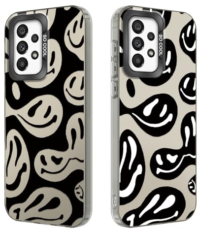 Tedyhulle 2 Stück Handyhülle für Samsung Galaxy A53 5G, Lustiges Lächeln Gesicht Muster, Weiche TPU Stoßstange mit hartem PC-Fall, Stoßfeste Kratzfeste schützende Handyhülle, Schwarzes Titan