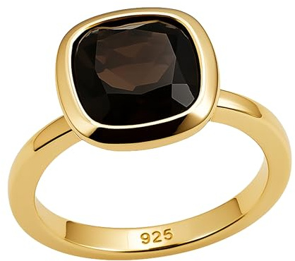 Rauchquarz Kissenschliff Vergoldet Sterling Silber Ring - Natürlicher Edelstein - Geburtstagsgeschenk – Handgefertigte Geschenkideen für Frauen