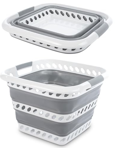 Albert Austin Laundry Basket - Grey Durable Plastic Laundry Basket, 40L Collapsible Foldable & Portable Folding Laundry Bin