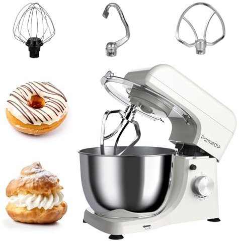 Electric Kitchen Stand Mixer: 380W 8-Speed Tilt-Head Household Food Mixer - 4.75-Qt 304 Stainless Steel Bowl with Cover & Egg Whisk & Dishwasher Safe Dough Hook & Flat Beater, Beige