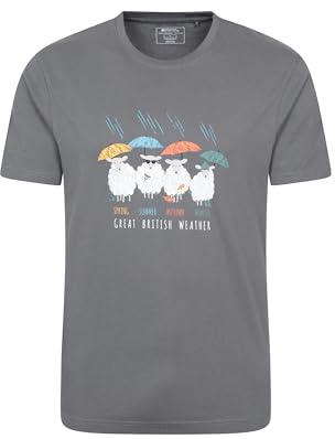 Mountain Warehouse Great British Weather Mens T-Shirt - Lightweight, Breathable & UV Protect Cotton Tee Shirt - Best for Autumn, Winter Outdoors, Holiday & Hiking Charcoal 3XL