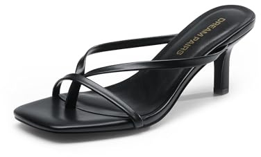DREAM PAIRS Kitten Heels for Women Flip Flops Slip on Low Heels Open Square Toe Thong Heeled Strappy Sandals Slides Comfortable Dress Shoes,Size 8,Black,DWUMFF2503