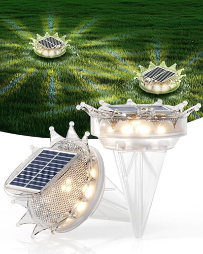 Asteria Outdoor Floor Lights 2Pack, IP67 Waterproof Outdoor Solar Ground Lights, Solar Crown Light – Ideal for Illuminating Lawns, Gardens, Pathways, Landscaped Areas, Walkways. (Warm Light)