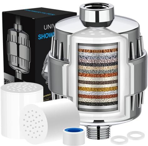 15 Stage Shower Filter Shower Head Filter, Hard Water Filter, Skin and Hair More Healthier, Remove Chlorine Heavy Metals and Other Sediments, Vitamin C Water Softener Reduces Dry Itchy Skin