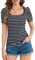 Aottori Black White Stripe T Shirt Women Summer Square Neck Tops Ladies Short Sleeve Basic Tee Shirt Casual Slim Fitted Cotton Tunic Top Black XL