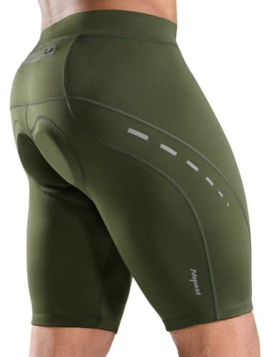 Nepest Mens Cycling Shorts 4D Padded Anti-Slip Leg Bike Half-Pants with Back Zipper Pocket Road Mountain Biking Tights Underpants Army Green,XL