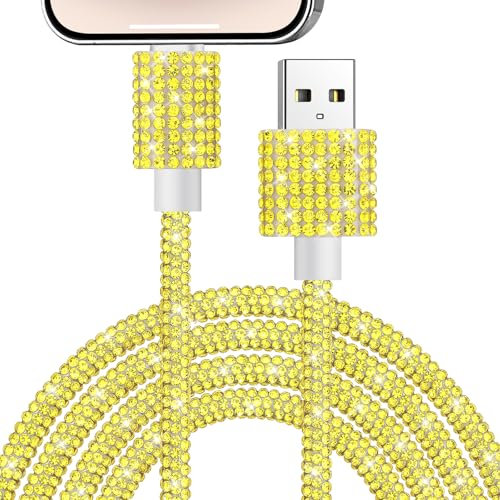 Vunake for iPhone Charger Cable 4FT 1.2M Bling Sparkling Diamond USB to Phone Charger for Women 3A Fast Charging Phone Cable for iPhone 14/13 /12/11 for iPad 9th/ 8th/7th Generation-Yellow