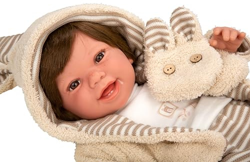ARIAS Elegance Puppe 45 cm ZOE Kleid in Beige- und Weißtönen. Ihr Gewicht ist so echt, DASS es wie EIN echtes Baby aussieht. Inklusive Schnuller und Schal, Spielzeug für Kinder Aller Altersgruppen