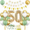 Deko 50. Geburtstag Salbeigrüne, Luftballons 50 Geburtstag Deko Set Grün Weiß Gold, Ballon 50 mit Banner Tortendeko, Happy Birthday Girlande, für Frau Männer 50 Jahre Geburtstagsdeko