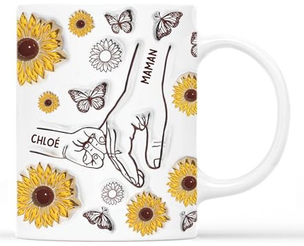 Cadeau Plus Mug Personnalisé Prénom - Mamie Tenant Les Mains - Fete Des Grands Meres Tasse (Modell #7)