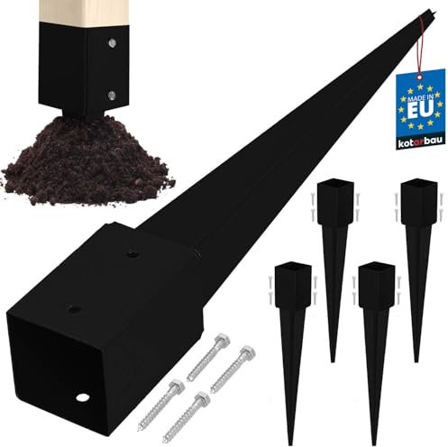 KOTARBAU® 4 Stk. Pfostenträger zum Einschlagen 91x91x750mm verzinkt-pulverbeschichteter Stahl Einschlaghülse Erdanker Einschlagbodenhülse Gartenzaun Erdungsspieß Bodenanker Einschlaghülsen Holzpfosten