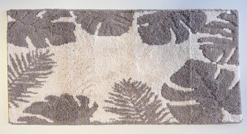 ADOB Premium Design Badematte, Badezimmerteppich, Badteppich, rutschfest, kuschelweich, 140x70 cm, Farbe Off-White/Taupe, 17177