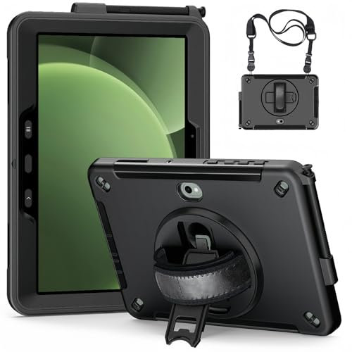 Custodia per Samsung Galaxy Tab Active5 Pro 2025/Active4 Pro 2022/Tab Active PRO 2019 da 10,1 pollici, custodia robusta antiurto con cavalletto girevole a 360°, cinghia da polso, tracolla, portamatite