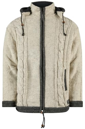 THC Natural Line Schafwolljacke Damen & Herren – Edle Strickjacke mit traditionellem Zopfmuster & warmem Fleece-Futter – Weiß 850 – Warme Wolljacke für Winter & Outdoor