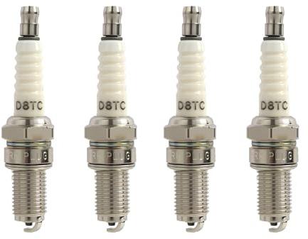 4 Stück Zündkerzen D8TC 10 mm Gewinde Durchmesser 12,7 mm Länge, Ersatz für Kleinmotoren Benzingeräte Generator Motorsäge Gartengeräte, Standard Zündelement kompatibel mit vielen Modellen