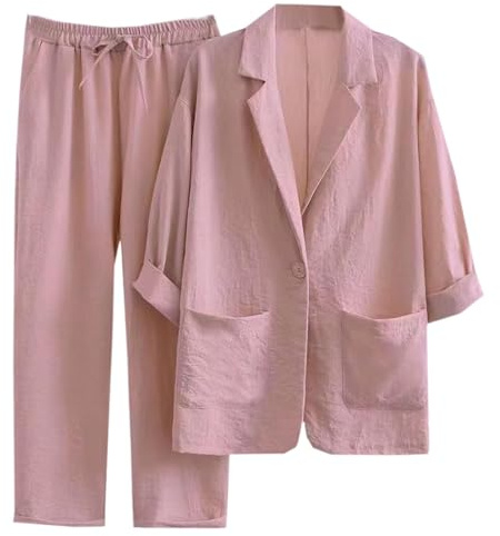 HEONSATI Completo Donna Elegante Taglie Forti Abito da Cerimonia Casual Aperto Davanti Colletto Manica Lunga Tuta da Cocktail Eleganti Complete da Lavoro Giacca E Pantalone Slim Fit Tailleur Ufficio