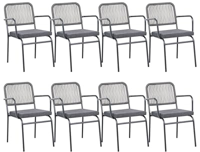 Beliani Set of 8 Garden Chairs Metal Aluminium Stackable Powder Coated Finish Outdoor with Extra Cushions Grey Taceno
