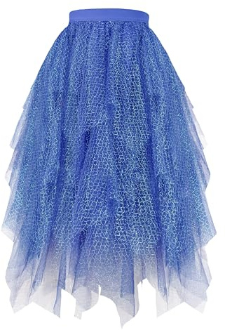 Hanpceirs Damen Tüll Röcke High Low Layered Puffy Fee Röcke A-Linie Midi Rock Unregelmäßiger Tutu Rock Royal Blue Sparkly XXL