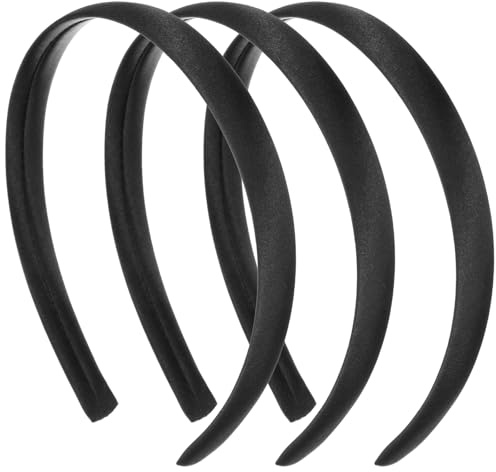 IANFAN 3 Stück Stirnband Schwarze, 2 cm Breit Hartes Kopfband Stoff Haarreifen Vintage Haarband Schwarzer Haarschmuck DIY Stirnbänder Anti-slip Solid Headband für Frauen und Mädchen