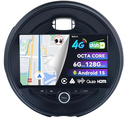 BXLIYER -[Eingebaut 4G DAB]- 6G+128G - Autoradio für BMW MINI Cooper F54 F55 F56 F60 (2015-2019) - Android 15 Radio - Carplay/Android Auto - Kamera - QLED 9 Zoll 2 Din 8-Core - Lenkradsteuerung HDMI