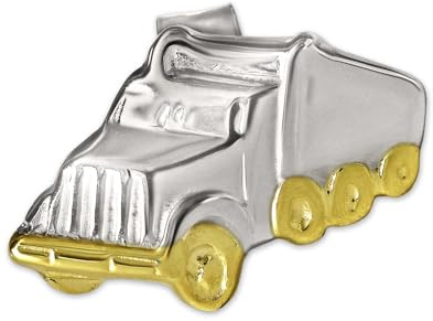 CLEVER SCHMUCK Silberner einzelner Herren Ohrstecker LKW Truck 11 x 7 mm glänzend bicolor teilvergoldet STERLING SILBER 925 im Etui blau