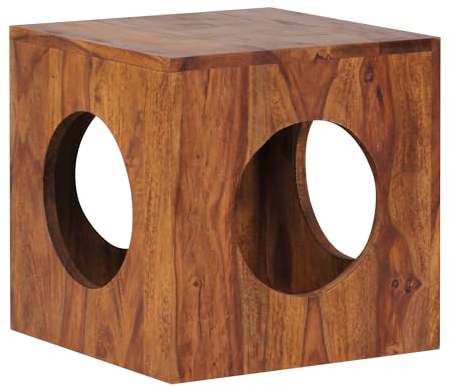 FineBuy Beistelltisch Sheesham Massivholz 35x35x35 cm Cube Wohnzimmertisch, Design Aufbewahrungstisch modern, Kleiner Holztisch in Würfel-Form, Quadratischer Dekotisch mit Stauraum