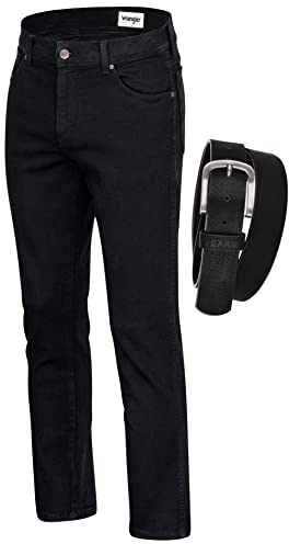 Wrangler Texas Stretch Herren Jeans Regular Fit inkl. Gürtel (W40/L32, Blue Black)