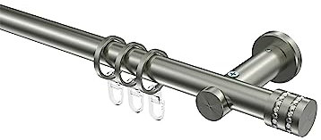 Interdeco Edelstahl Optik Gardinenstange 20 mm Ø Platon Estana, 240 cm