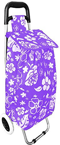 Einkaufstrolley Treppensteiger Einkaufsroller Einkaufskorb Blumenmuster mit Rädern Violett klappbar