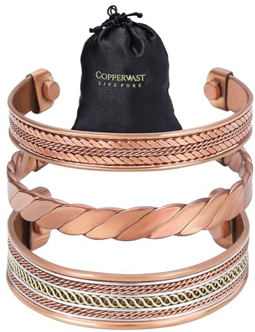 Coppervast Copper Bracelets for Men & Women | Set of 3 |100% Pure Copper Bracelet - Adjustable, Uncoated