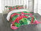ABAKUHAUS Flamingo Tagesdecke Set, Retro exotische Blätter, Set mit Kissenbezügen Waschbar, für Doppelbetten 220 x 220 cm, Grün Rosa
