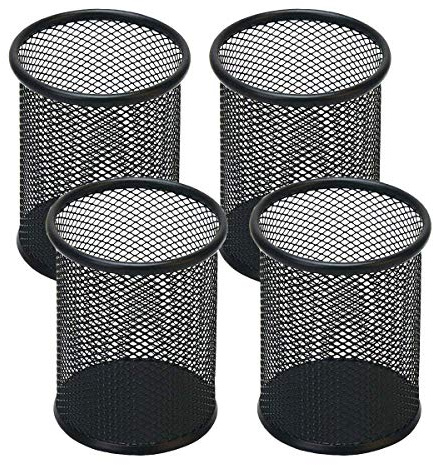 SNOW COOLER Pen Holder Mesh Pencil Holder Metal Pen Holder Cup Pencil Cup Holder for Desk Office Pen Organizer Black, 4 Pack