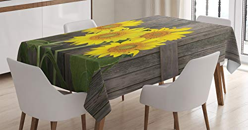 ABAKUHAUS Garten Tischdecke, Helianthus Sonnenblumen, Druck mit Klaren Farben ohne Verblassen Waschbar für innen oder Außen Bereich, 140 x 240 cm, Gelb Grün Braun