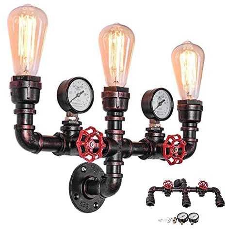 E27 Retro Wandlampe Antike 3 Flamme Wasserleitung Industrielle Wandleuchte Eisen Loft Restaurant Theke Cafe Dekoration Wandbeleuchtung Küche Wohnzimmer Esszimmer Innenwandleuchte Max 40 Watt