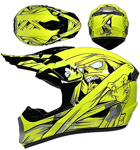 JCLDG ATO-Helme Kids Pro Kinderhelm Crosshelm Schutzhelm Motorradhelm Quadhelm Kinder Cross BMX MX Enduro Helm mit Handschuhe Maske Brille, Unisex ATV Helm Sicherheit,Grün,S