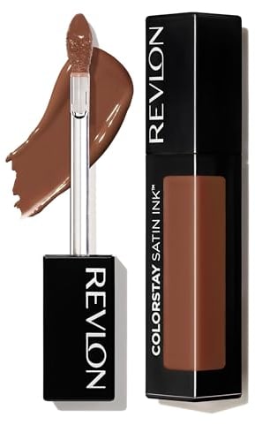Revlon Lápiz labial líquido de tinta satinada ColorStay, colores de labios ricos de larga duración, formulado con aceite de semilla de grosella negra, 003 en tan profundo.