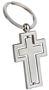 IKAAR Kreuz Schlüsselanhänger Rotierend Schlüsselring Keychain aus Edelstahl Geschenk Silber