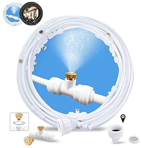 Misters für Außenterrasse, 2.4 m Nebelschlauch + ein Messing-Adapter (1.9 cm), Außennebelsystem für Kühlung, Garten-Nebelsystem für Ventilator, Regenschirm, Hinterhof, Gewächshaus
