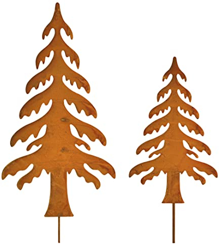 itsisa Gartenstecker Tanne (2er Set) - Rostfigur für den Garten, Gartendeko, Weihnachten, Tannenbaum
